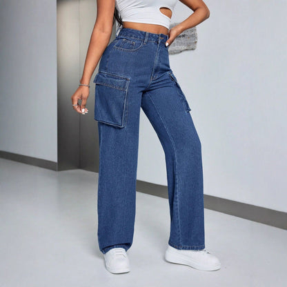 Damen Cargo-Jeans Hochbund Seitentaschen Norvielle - Norvielle