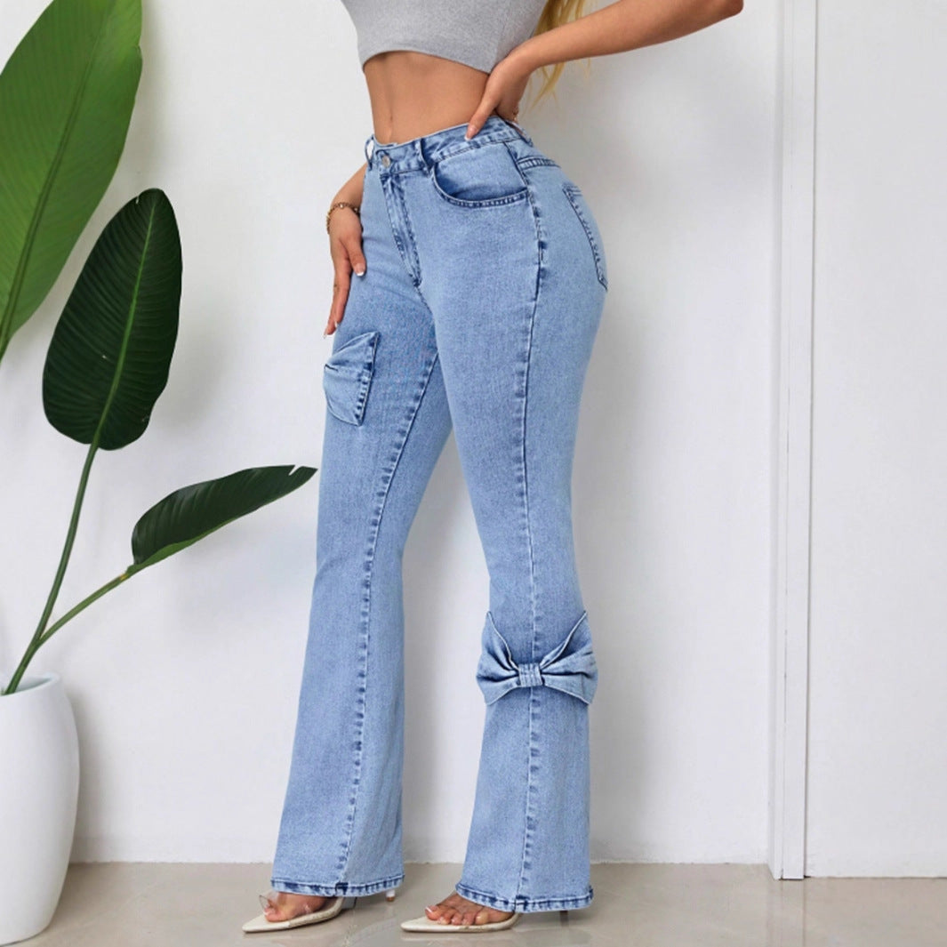 Damen Jeans Ausgestellt Dekorative Schleifen Norvielle