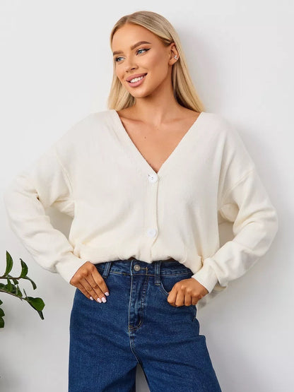 Damen Strickcardigan V-Ausschnitt Taschen Norvielle