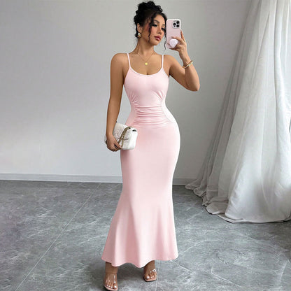 Damen Maxikleid Spaghettiträger Raffiniertes Drapierdesign Norvielle
