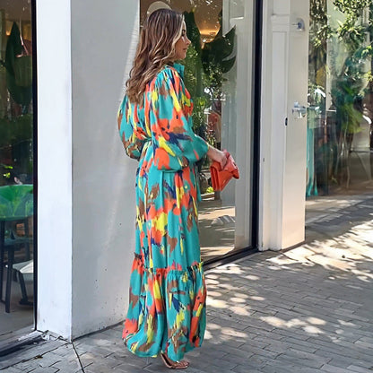 Norvielle Damen Maxikleid Farbenfroh Voluminöse Ärmel