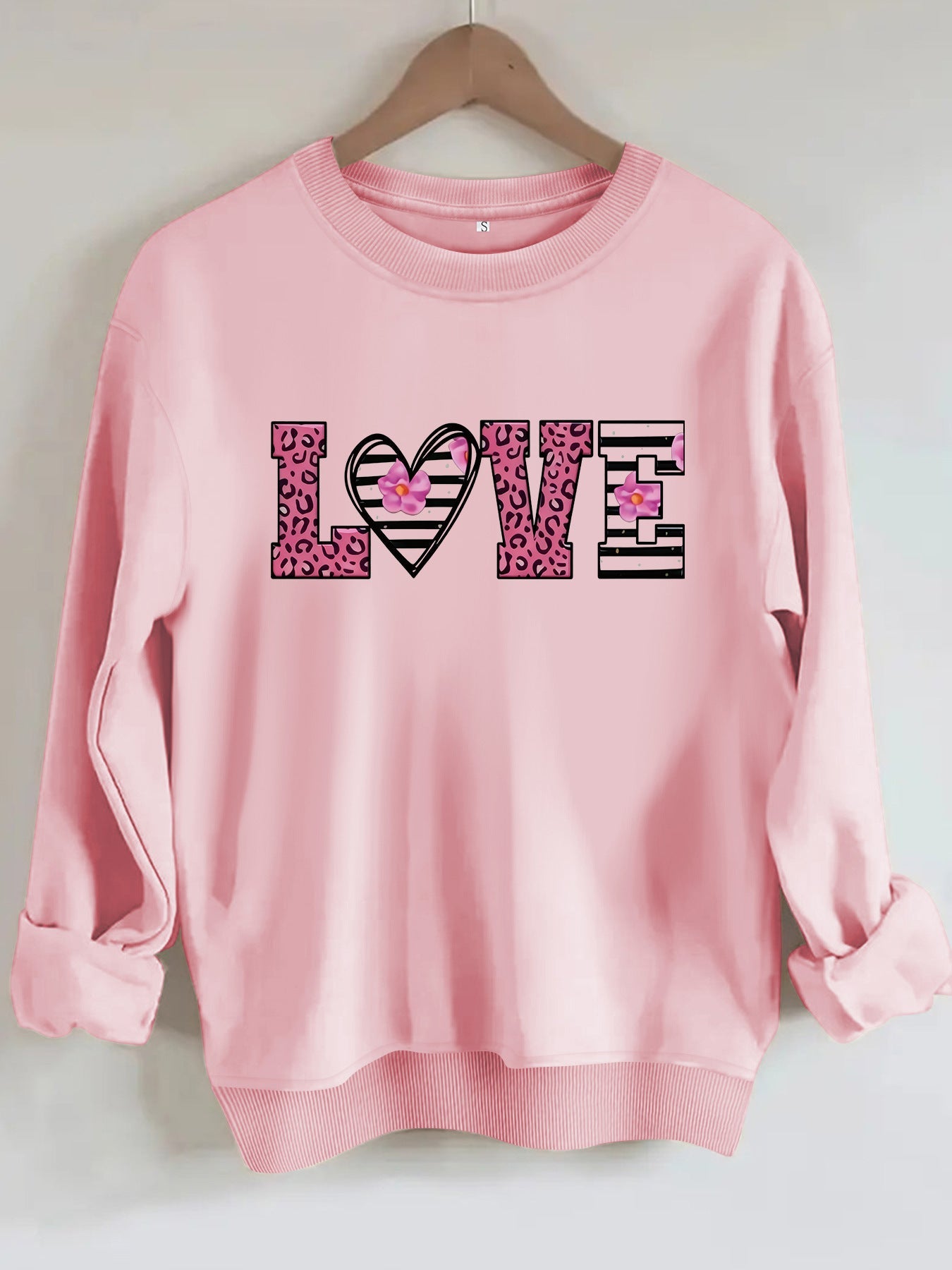 Damen Sweatshirt Leopardenherz-Design Baumwolle Komfortschnitt
