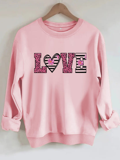 Damen Sweatshirt Leopardenherz-Design Baumwolle Komfortschnitt
