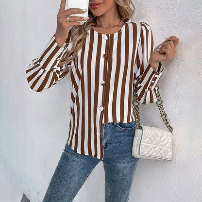 Damen Bluse Gestreift Puffärmel Weiß - Norvielle