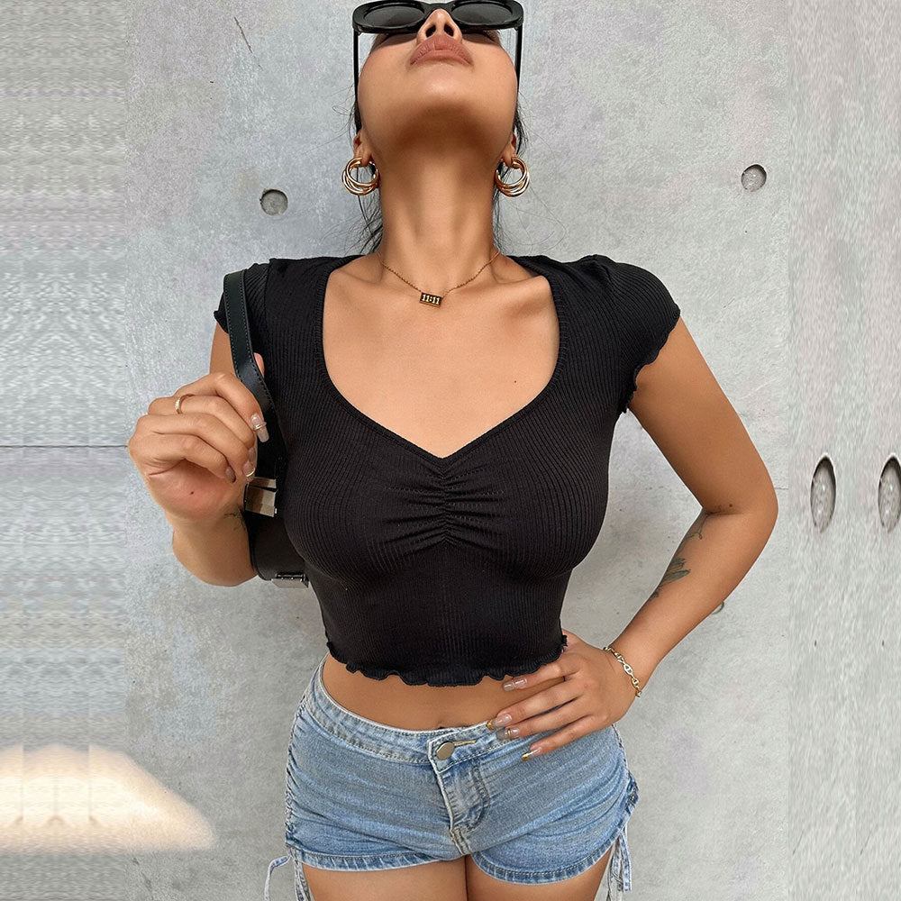 Damen Cropped- Elastisch V-Ausschnitt Norvielle