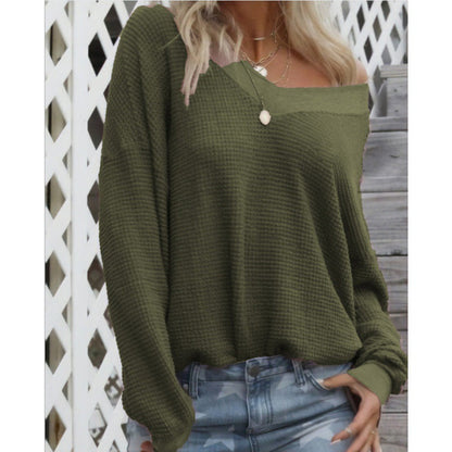 Damen Oversized Pullover Baumwolle V-Ausschnitt Rippdetails Norvielle