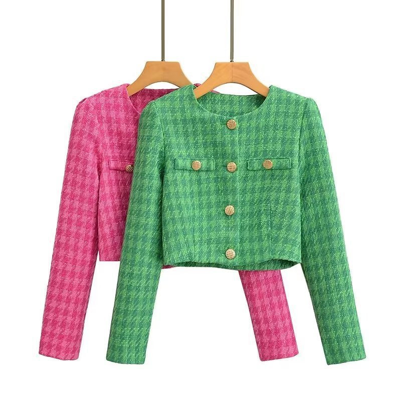 Damen Bouclé-Jacke Kurz Karomuster Elegant Norvielle