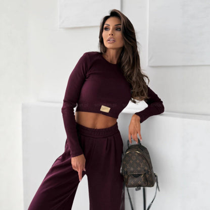 Damen Cropped Oberteil und Jogginghose Set Bequem Norvielle