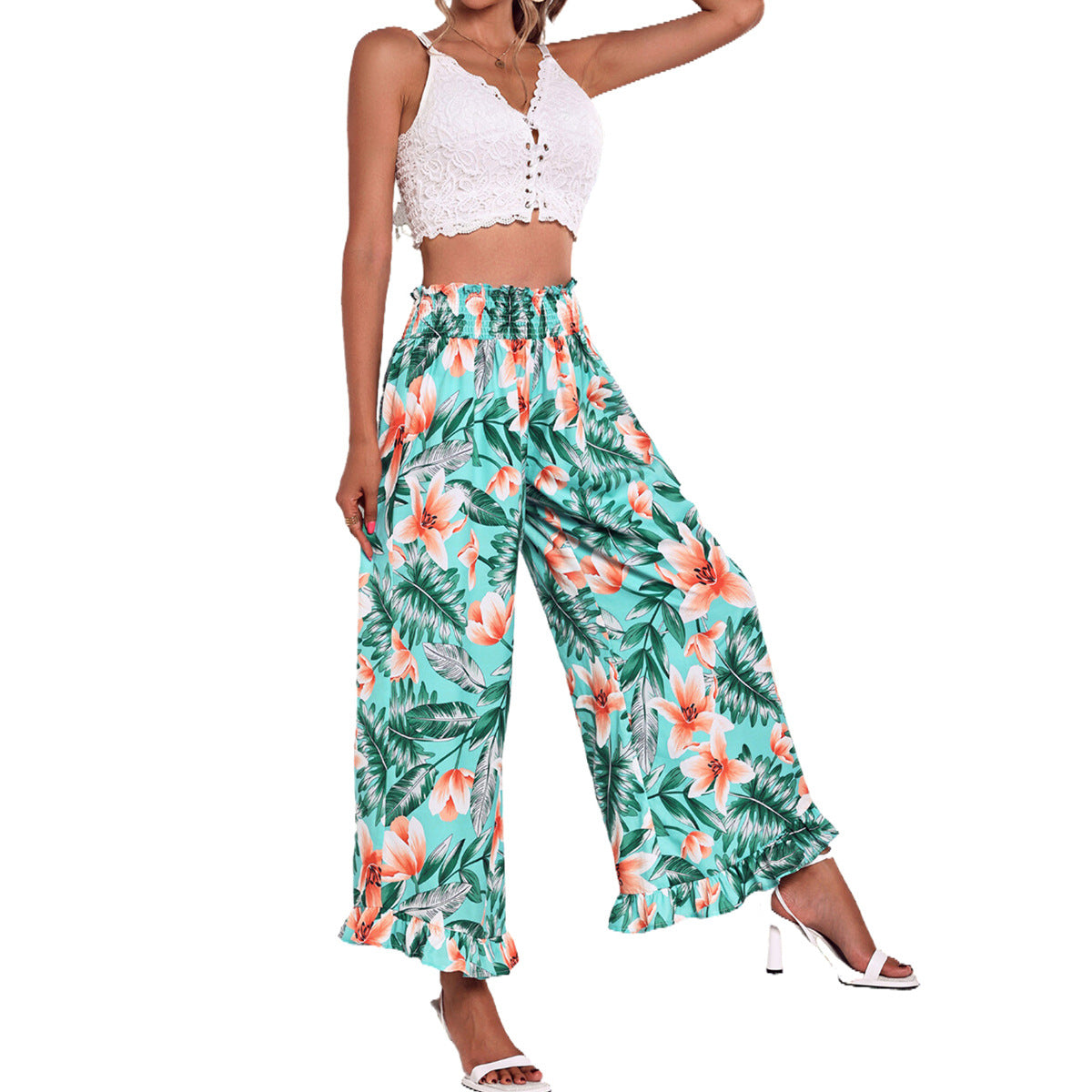 Damen Strandhose Floralmuster Elastischer Bund Norvielle