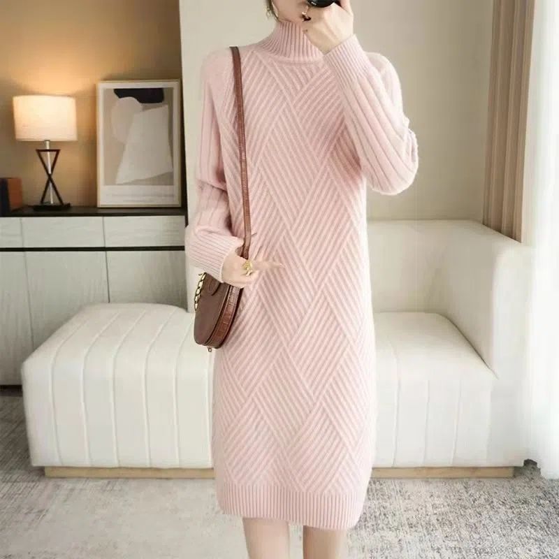 Damen Strickkleid Stehkragen Rippmuster Norvielle