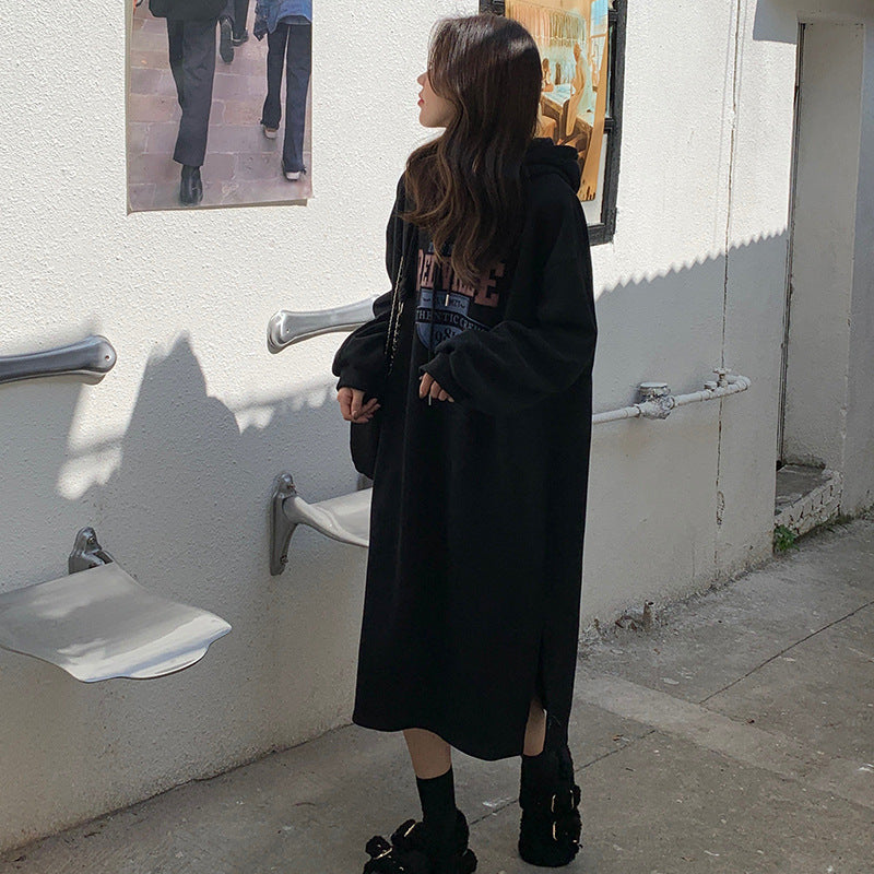 Damen Hoodie-Kleid Lässiger Schnitt Grafikdruck