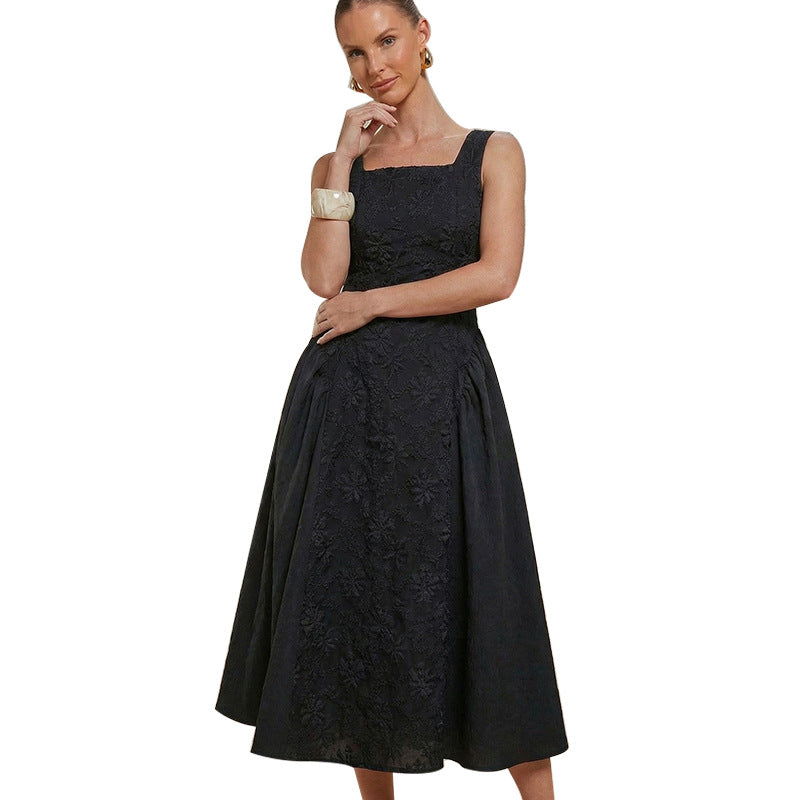Damen Maxikleid Flora Stickerei Weit Rock