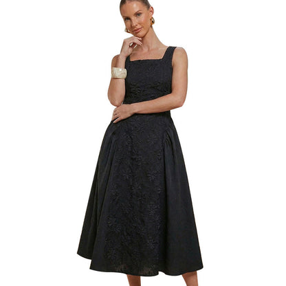 Damen Maxikleid Flora Stickerei Weit Rock