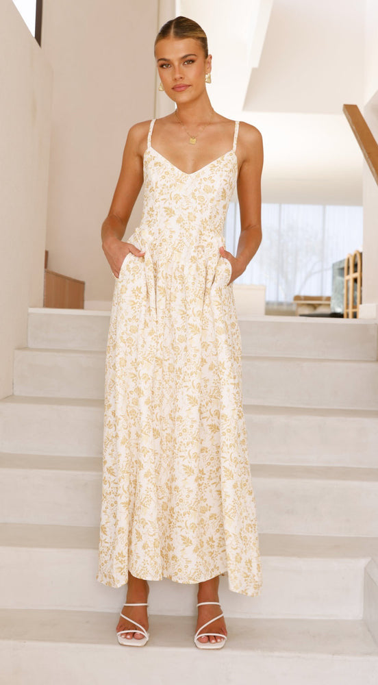 Damen Maxikleid feines Floralmuster Spaghettiträger Norvielle