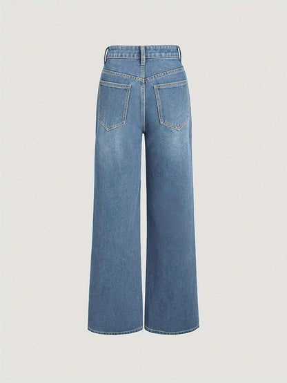Damen Wide-Leg Jeans Gerader Schnitt Modern