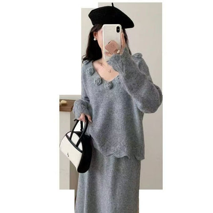 Damen Strickkleid mit Blütenapplikationen Norvielle