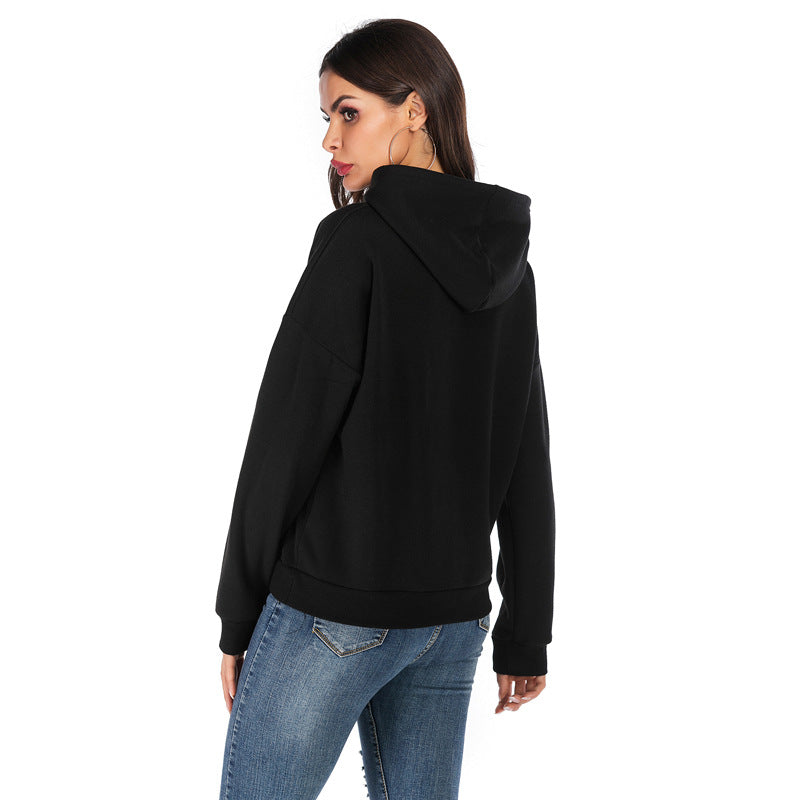 Damen Kapuzenpullover Statement-Print seitliche Taschen Beige