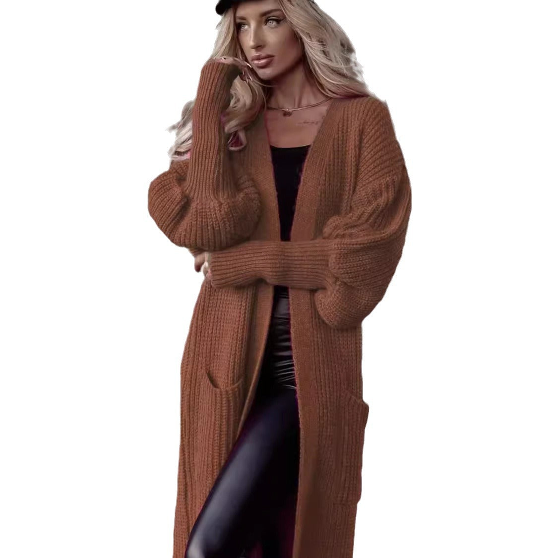 Damen Strickmantel Grobstrick Lässiger Schnitt Beige