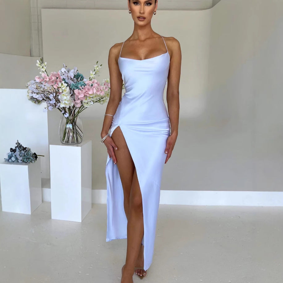 Damen Maxikleid Hochhängender Schlitz Schmales Trägerdesign Norvielle
