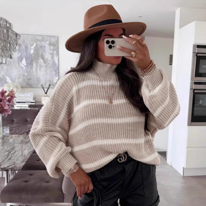 Damen Strickpullover mit Streifenmuster und hohem Kragen Norvielle