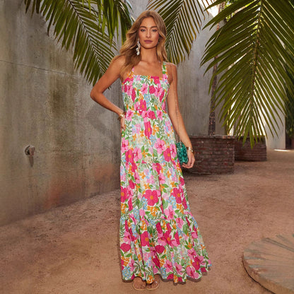 Damen Maxikleid Schulterfrei Floralmuster Norvielle