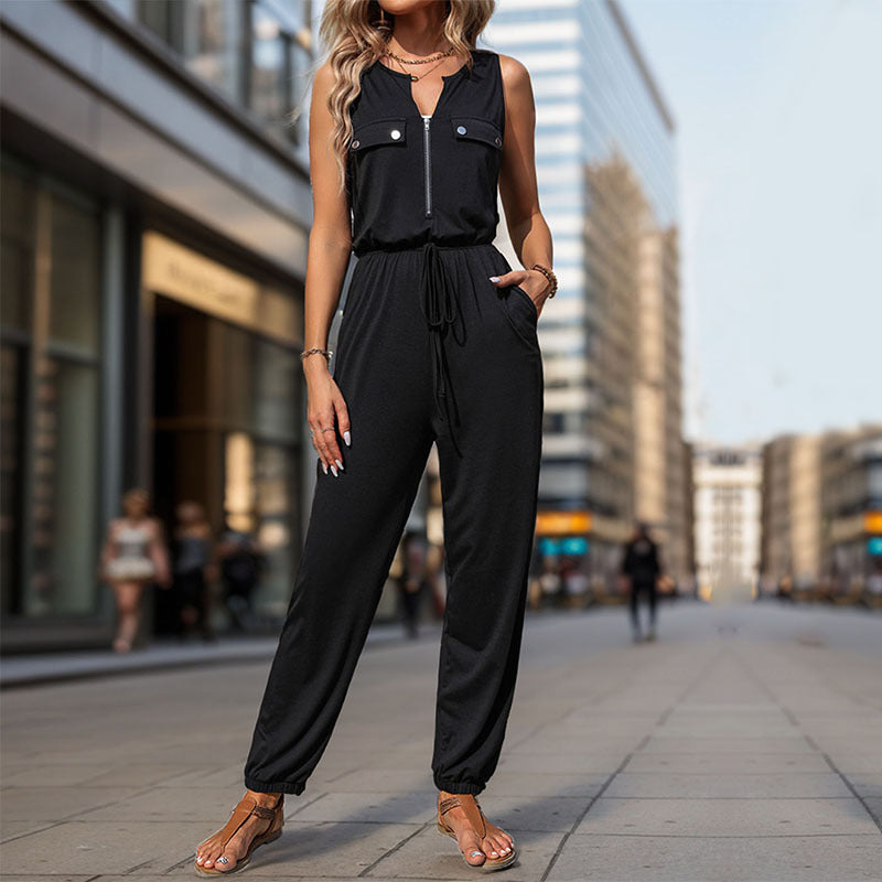 Damen Jumpsuit mit Taschen und verstellbarem Taillenzug Norvielle