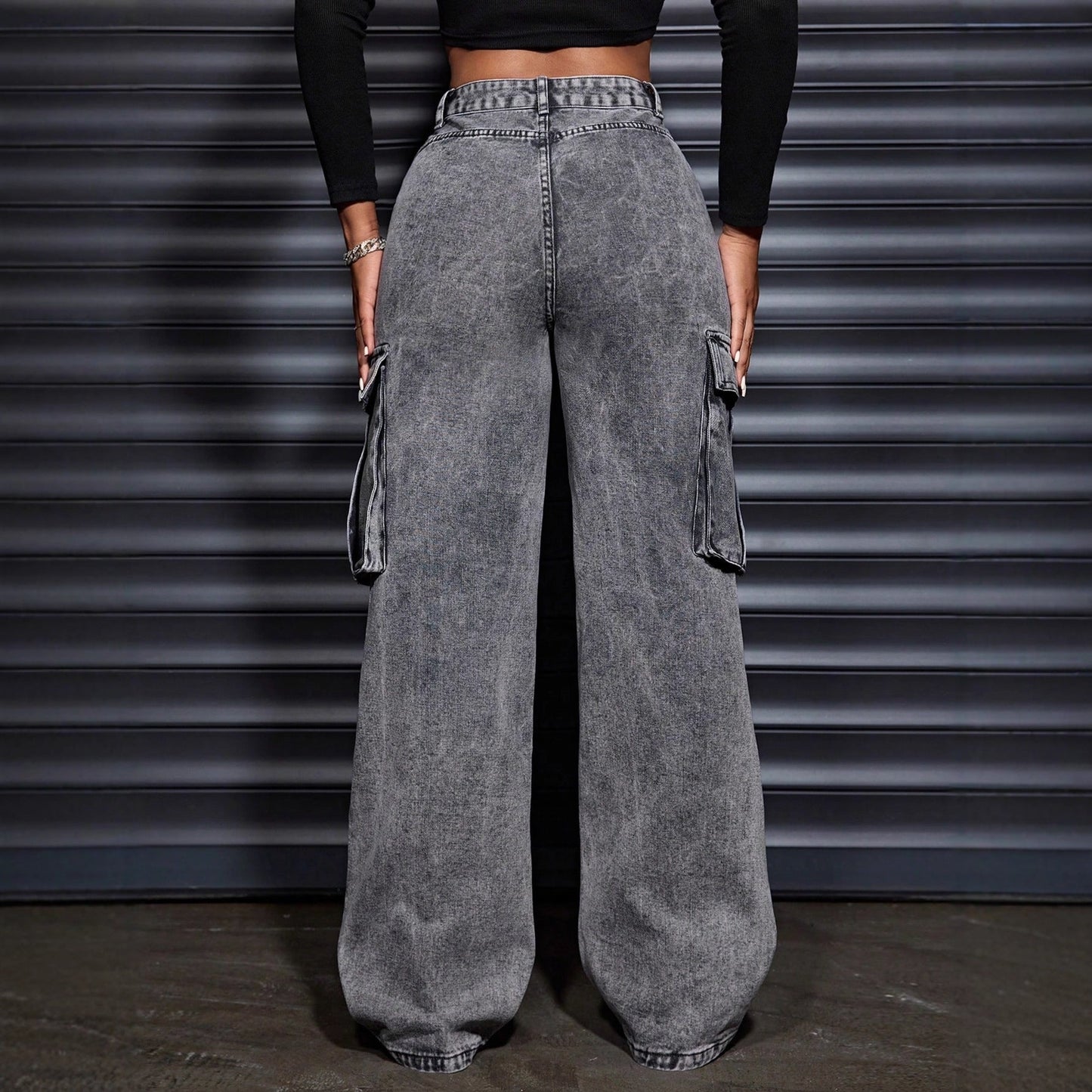 Damen Hochbund-Cargo-Jeans mit Seitentaschen Norvielle