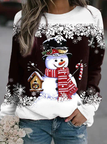 Damen Sweatshirt Weihnachtlich Schneemann Langer Ärmel Norvielle