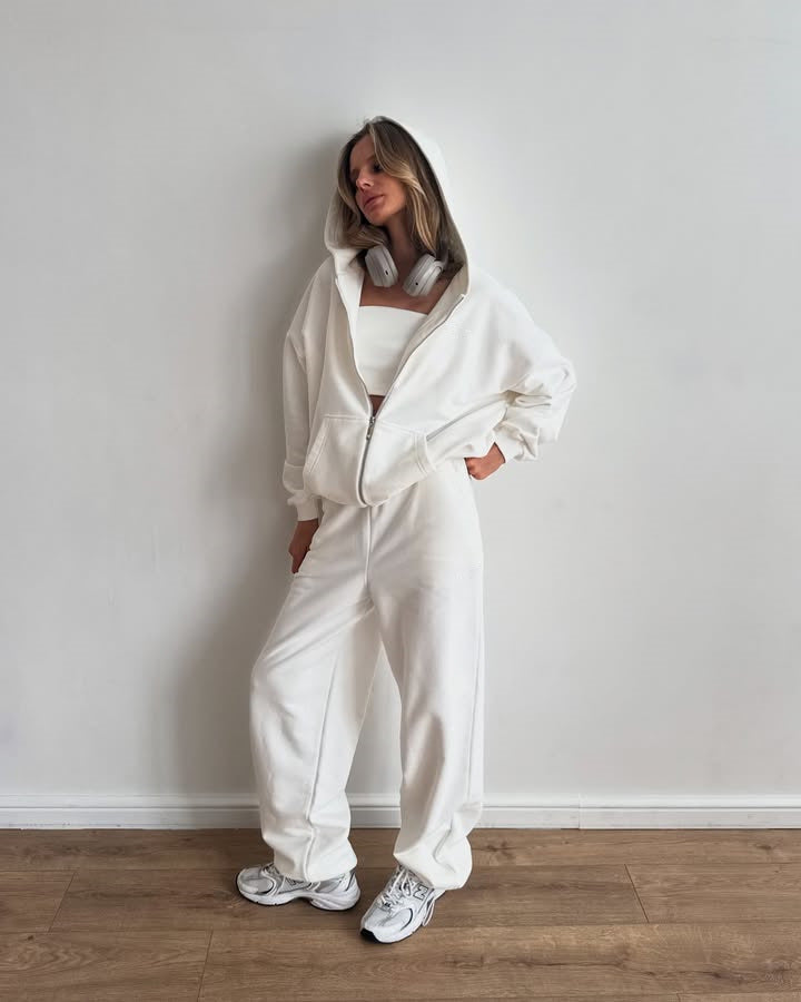 Damen Fleece-Jogginganzug Hoher Kragen Weiter Schnitt Beige Norvielle