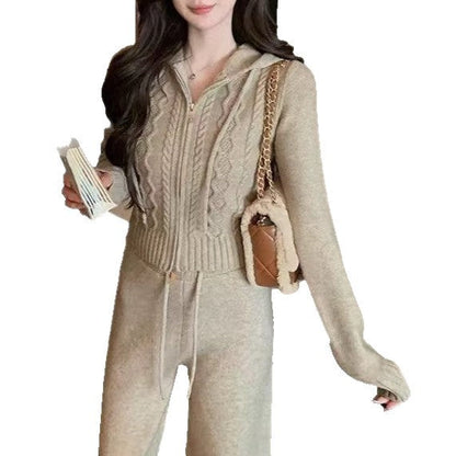 Damen Strickjacke Zopfmuster Mit Reißverschluss Beige