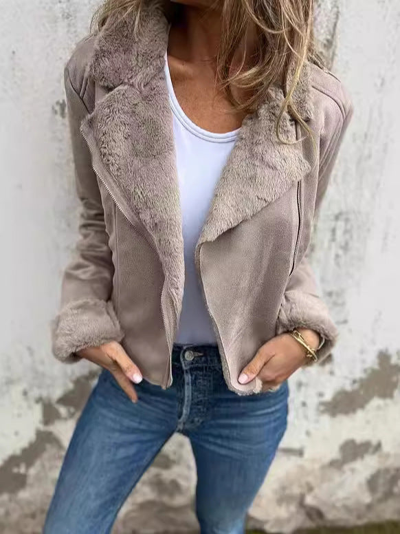 Damen Bikerjacke Fleece-gefüttert Revers Schwarz - Norvielle