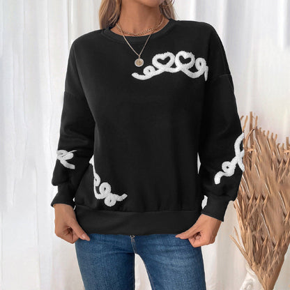 Damen Pullover Locker Herzen-Applikation Norvielle