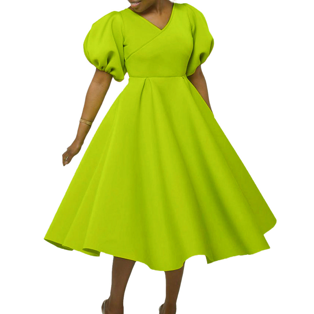 Damen Maxikleid Puffärmel Elegante Taillierung Norvielle