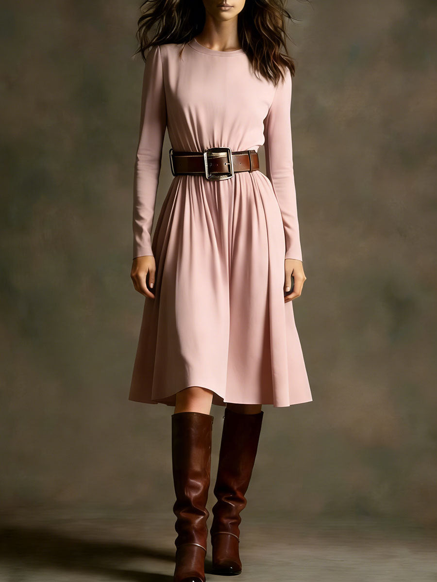 Damen Elegantes Kleid Langarm Taillengürtel Norvielle