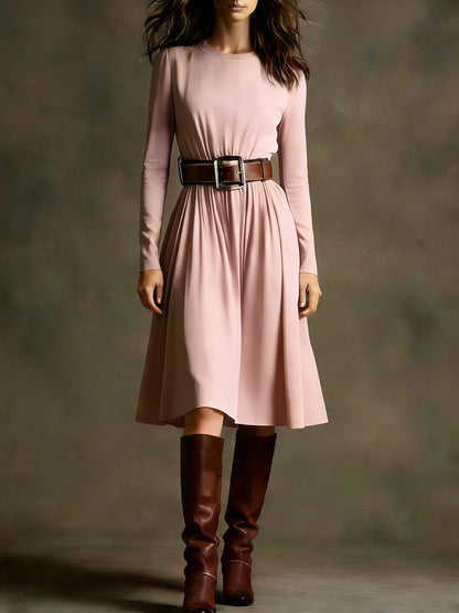 Damen Elegantes Kleid Langarm Taillengürtel Norvielle