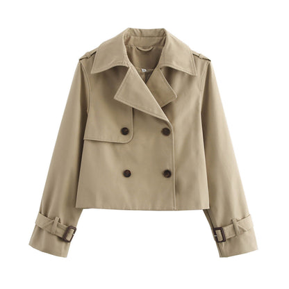 Damen Übergangsjacke Cropped Modell Breiter Kragen Beige