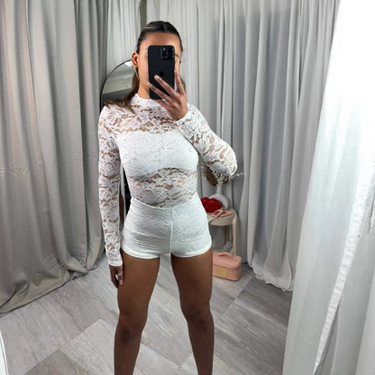 Damen Jumpsuit Spitze Figurbetont er Abendanzug