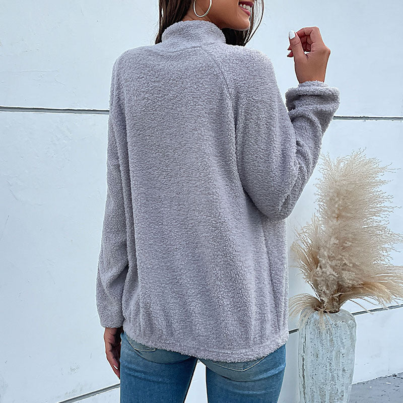 Damen Stehkragenpullover Strukturiertes Design Knopfdetail Norvielle