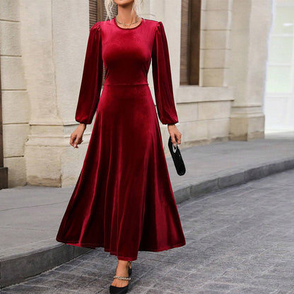 Damen Abendkleid Velour Langärmlig Schwingrock Schwarz - Norvielle
