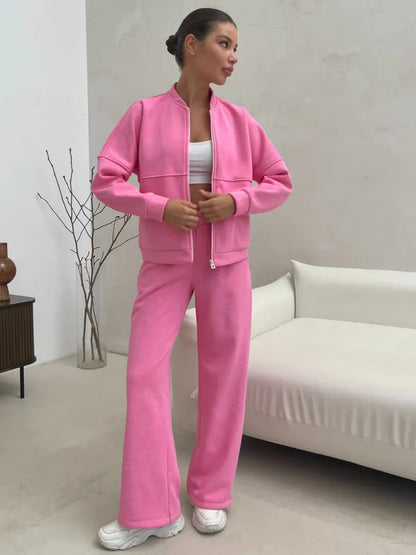 Damen Sportliches Lounge-Set Kuschelige Jacke Bequeme Hosen Norvielle