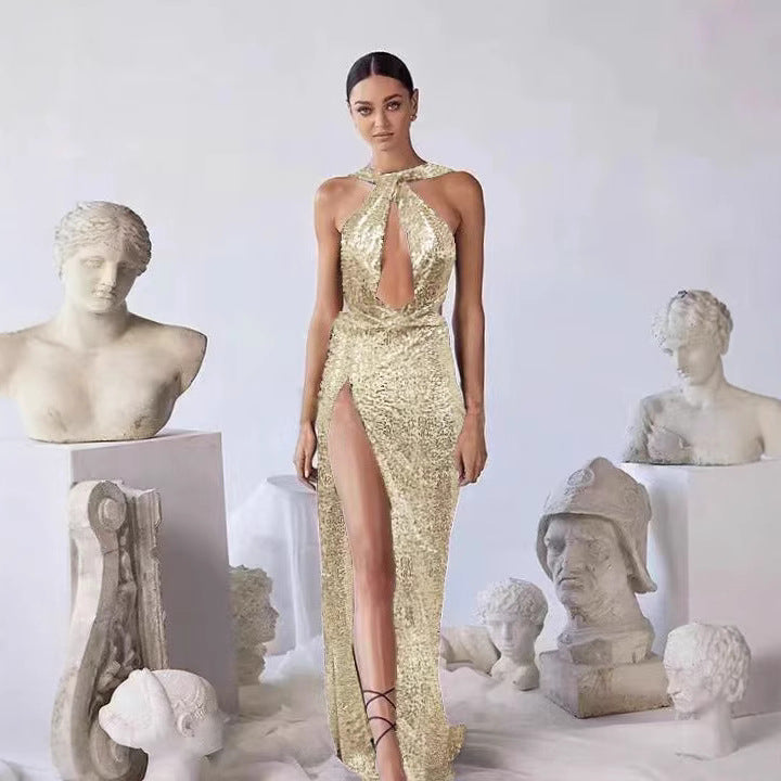 Damen Abendkleid Cut-Out Schimmernd Norvielle Hochgeschlitzt