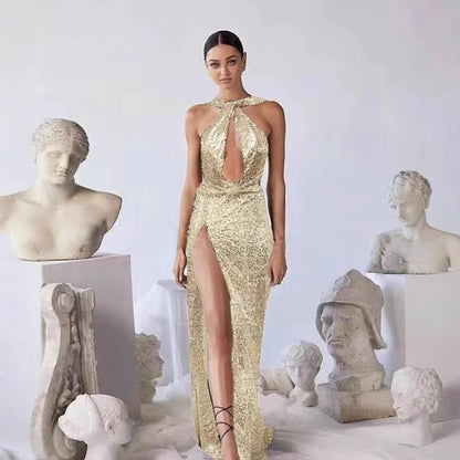 Damen Abendkleid Cut-Out Schimmernd Norvielle Hochgeschlitzt