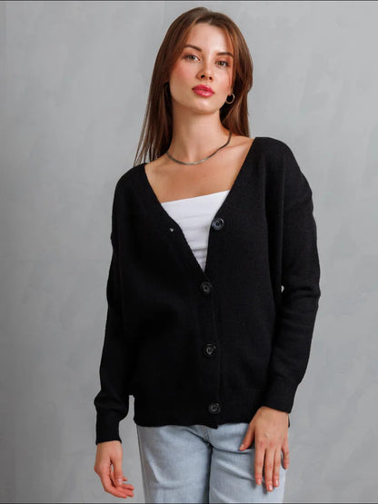 Damen Strickjacke Knöpfe V-Ausschnitt Norvielle
