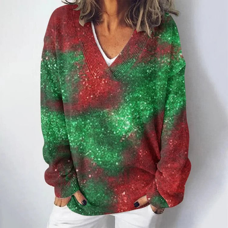 Damen Strickpullover Landschaftsmuster