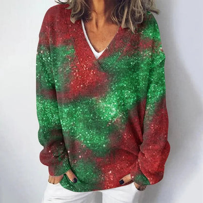 Damen Strickpullover Landschaftsmuster