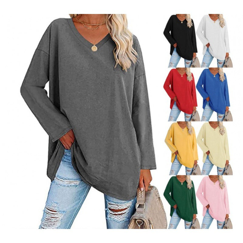 Damen Sweatshirt V-Ausschnitt Langärmlig Asymmetrisch Grau - Norvielle
