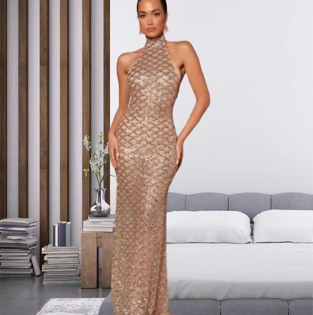 Damen Bodycon Abendkleid Paillettenbesatz