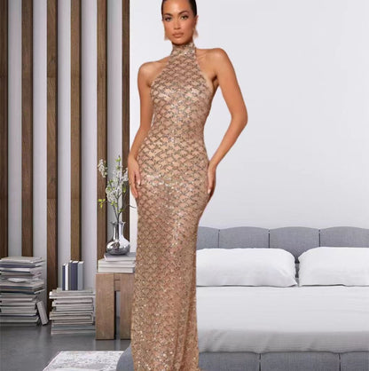 Damen Bodycon Abendkleid Paillettenbesatz