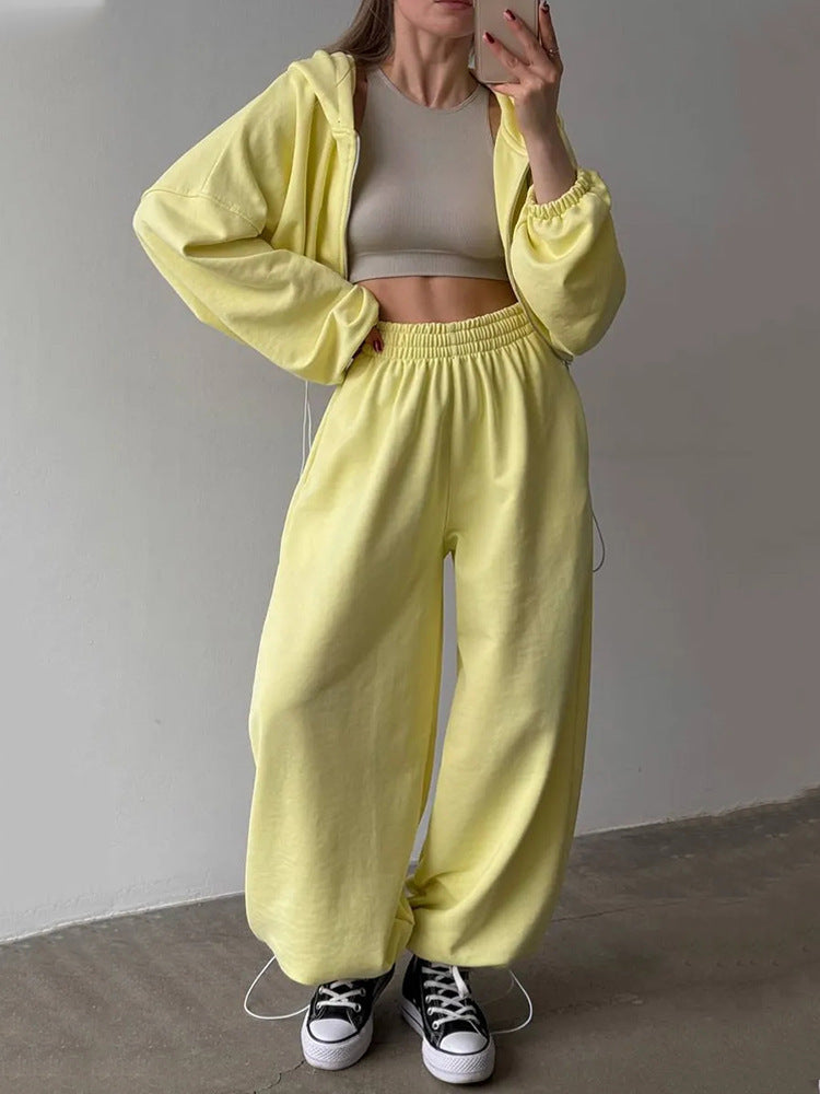 Damen Loungewear-Set Cropped Kapuzenpullover Weite Passform Norvielle