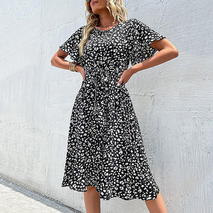 Damen Midikleid Tiermuster Sommer Norvielle